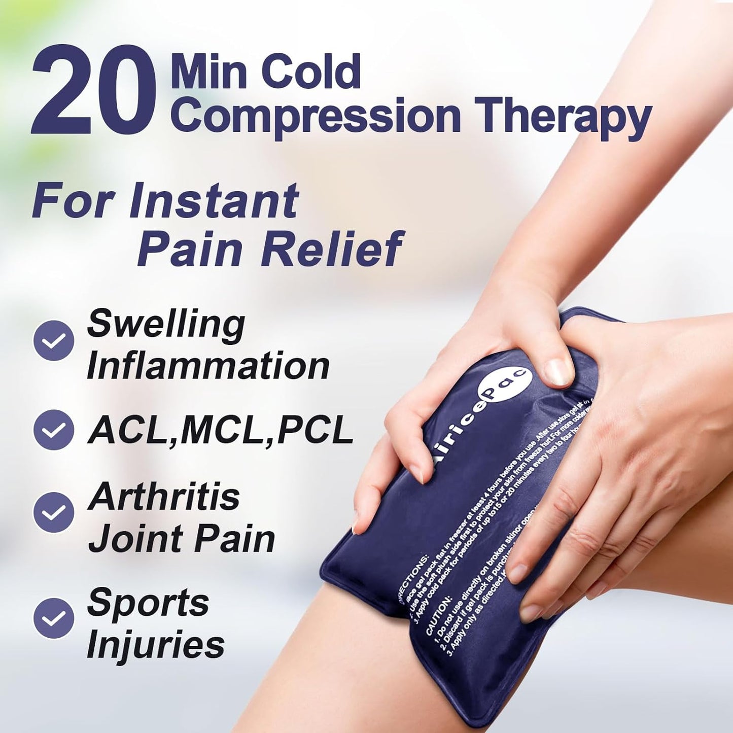 2 Ice Packs for Pain Relief, Gel Cold Pack for Knee Neck Shoulder Ankle Elbow Hip Back Injuries Reusable, Hot & Cold Compress Therapy for Swelling, Bruises, Surgery, 7”x 11”, Blue