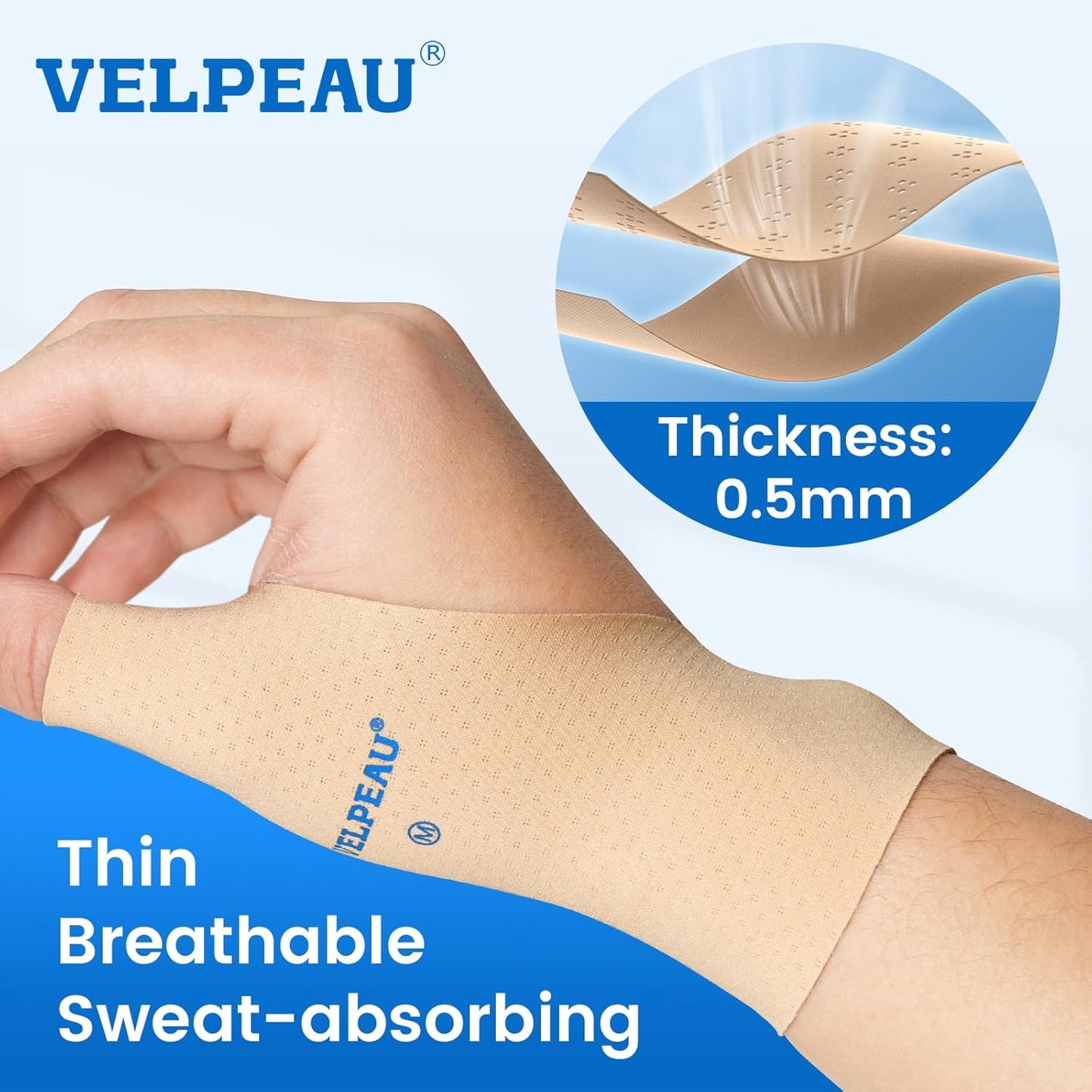 VELPEAU Thumb and Wrist Compression Sleeve for Tendonitis (Pack of 2), Seamless Technology, Gloves Wraps for Arthritis Pain Relief for Women & Men, Splint Liner, Fits Both Hands (Khaki, Long Version, M)