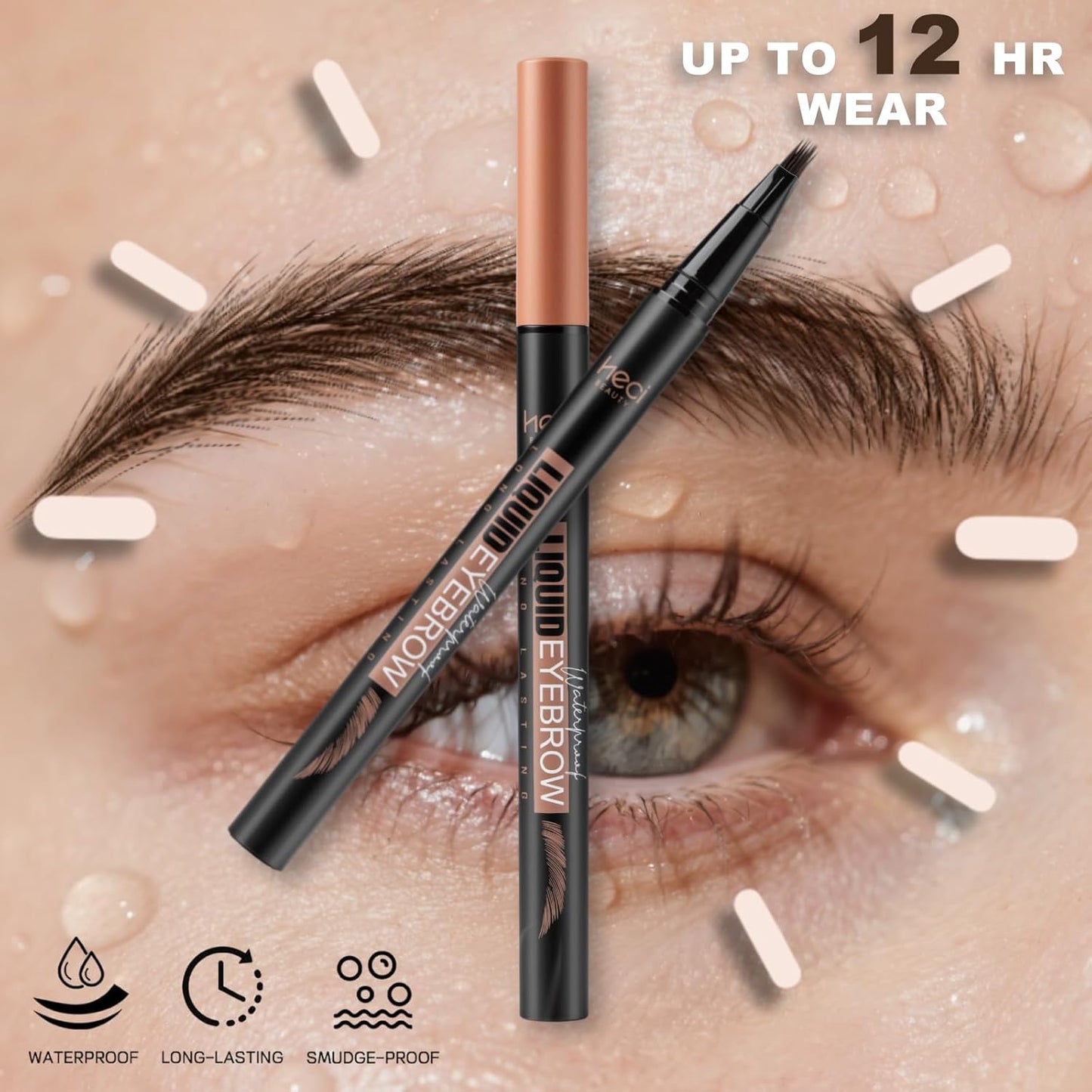Microblading Eyebrow Pen Hair Stroke Brush, Waterproof Liquid Eyebrow Pencil for Women, Shapes & Fills Hair-Like Looking Brows, 24hrs Long-Lasting, Easy to Use, Multiple Uses, Gifts for Her, Brown