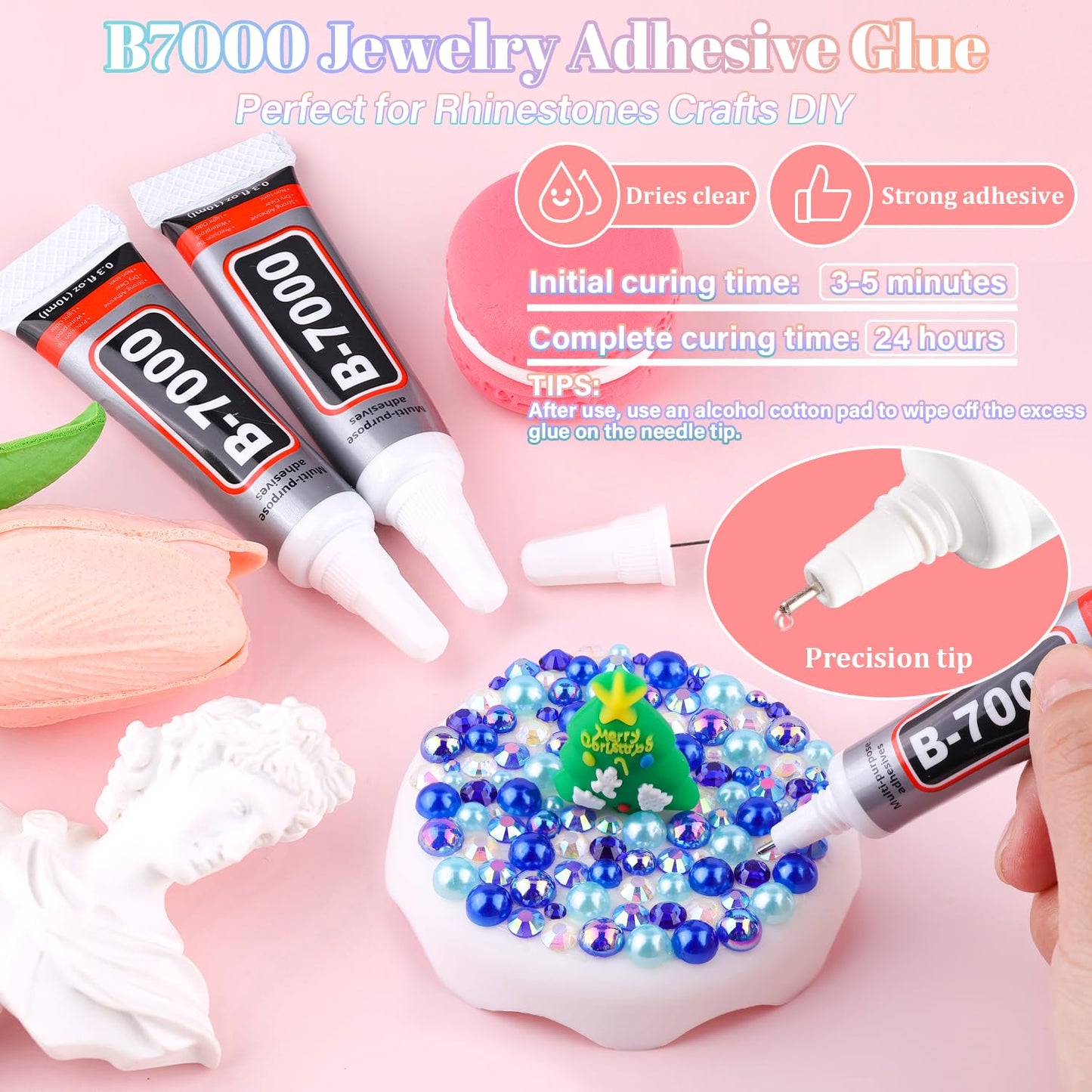 9000Pcs Flatback Pearls and Rhinestones for Bedazzling, Blue Series Mixed Size 3-8mm Resin Rhinestones and Half Pearls for Crafting, Nail Art and Grad Cap Decoration with 3pcs B7000 Jewelry Glue