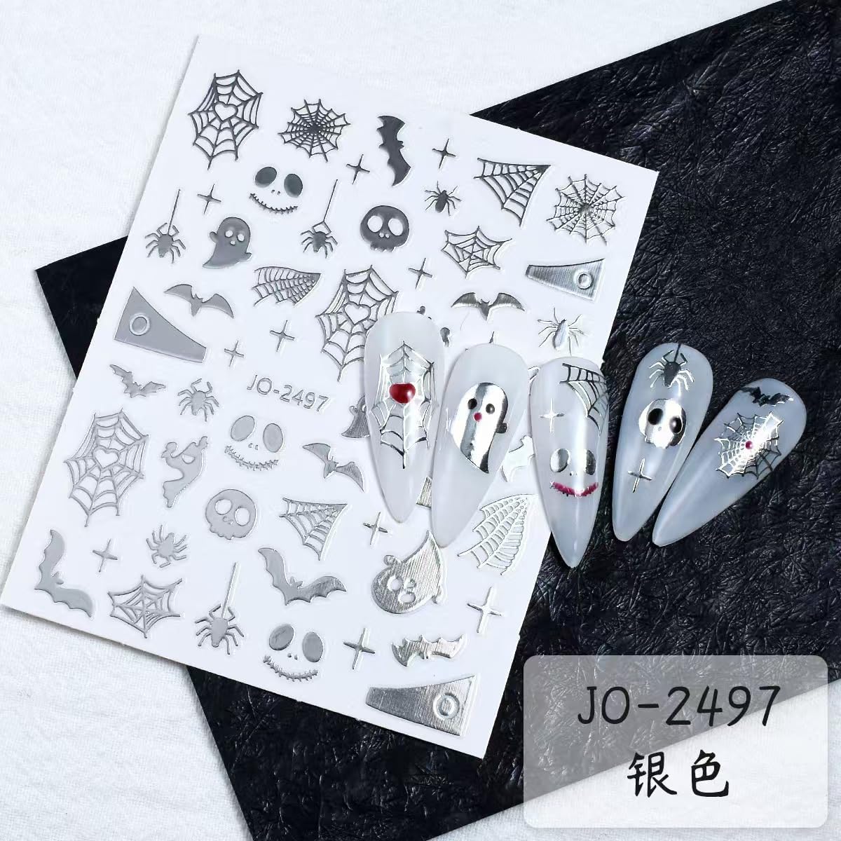 12 Sheets Halloween Stickers Spider Web Nail Art Decals 3D Self-Adhesive Halloween Decor Nail Supplies Charm Sticker Ghost Skull Bat Nail Art Stickers for Women Kid Girls Halloween DIY Decoration