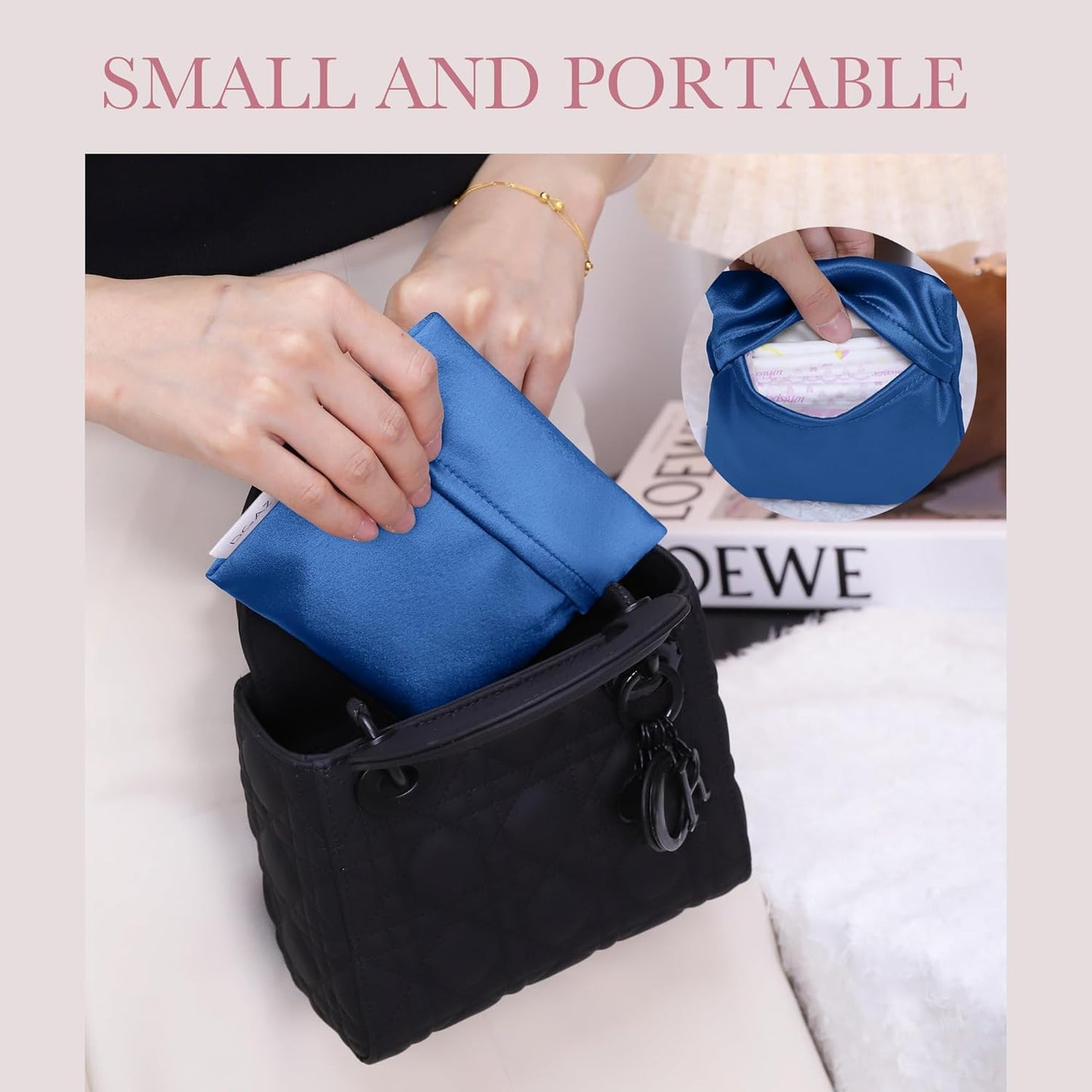DGAZ Silk Sanitary Napkin Storage Bag, Period Bags for Teen Aged Girls, Portable for Panty Liners/Menstrual Cup/Small Tampons，Mini Makeup Bags for Purse(Blue Jean)