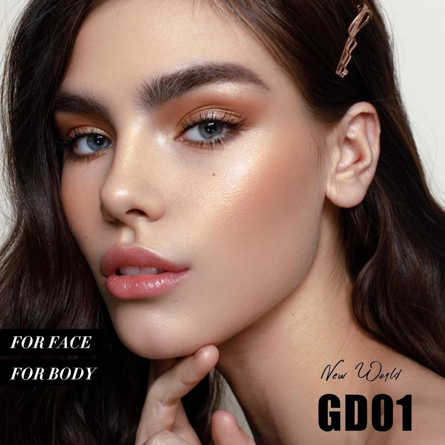 FOCALLURE Shimmer Face Highlighter Makeup Powder, Gel to Powder Glow Finish, Leaving a Lightweight & Healthy Radiance, Long Lasting Luminous Face Body Highlighter Makeup,GD01 New World