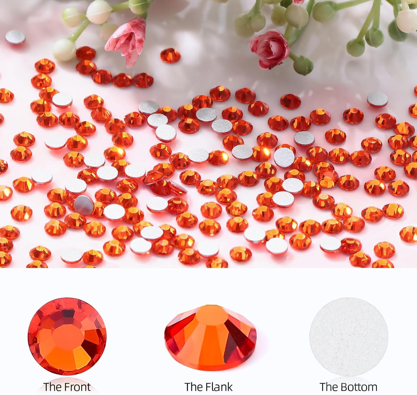 Hyacinth Flatback Rhinestones, Glass Rhinestones for Nail Art and Craft, Glue Fix, Loose Crystal Gemstones(Orange, SS8, 1440pcs, 2.3-2.5mm)