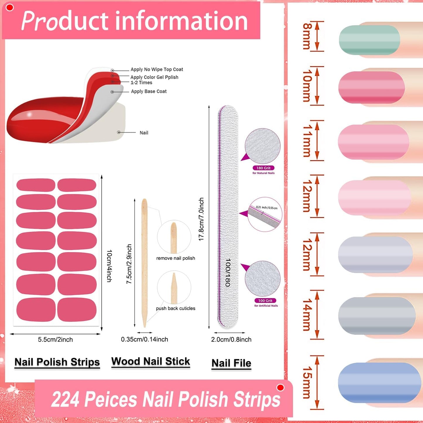 DANNEASY 224PCS/16 Sheets Nail Polish Strips - Dusky Solid, Gel Nail Stickers Full Nail Wraps, UV Free | Easy to Stick | Adhesive Sticker Nails for Women with 1 File, 1 Cuticle Stick