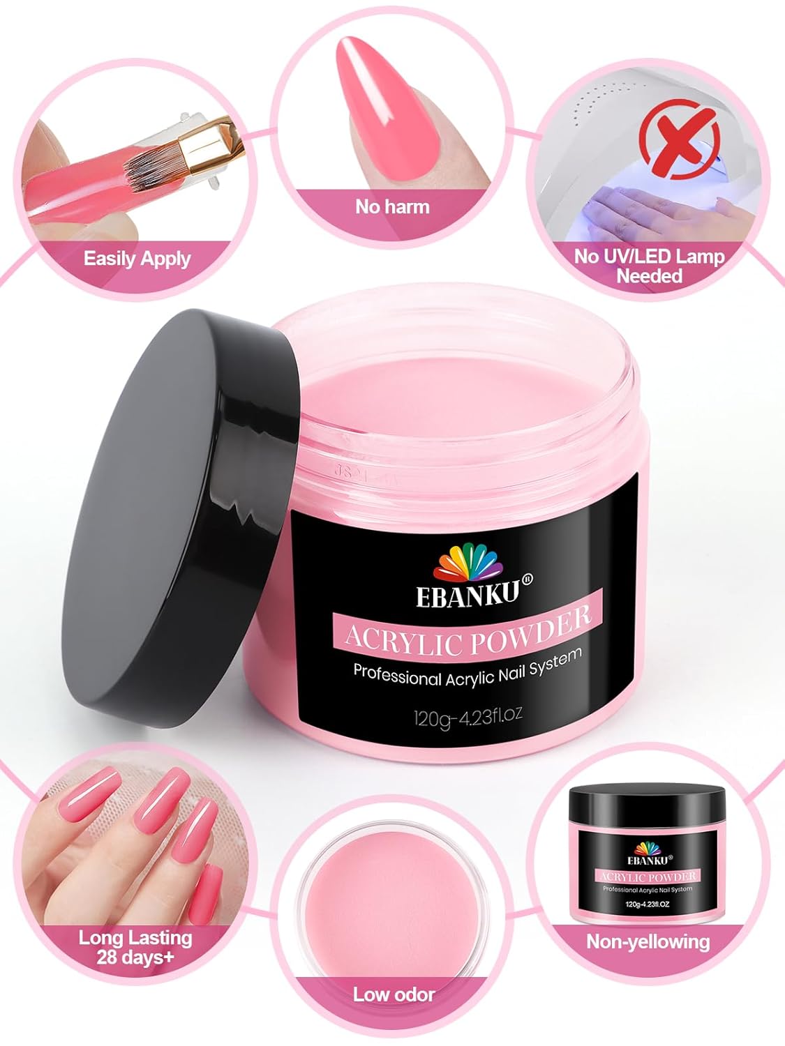 EBANKU Acrylic Powder, Apple Red Acrylic Nail Powder 120g/4.23oz Large Capacity Professional Nail Powder for Nail Acrylic Extension, Nail Carving, Long-Lasting, No Nail Lamp Needed