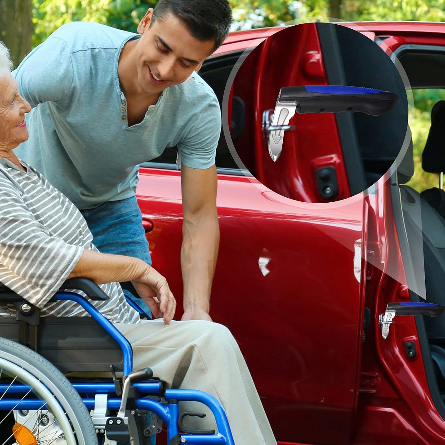 Honoson 2 Pcs Car Door Handle for Elderly Vehicle Support Assist Automotive Car Door Assist Auto Grab Handles Elderly with Window Breaker Seniors Handicapped Compatible for Most Cars Black