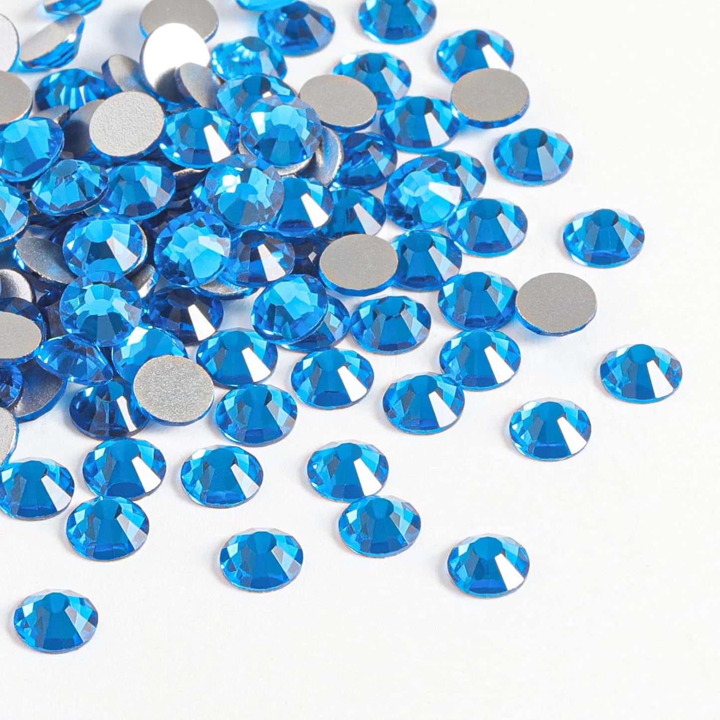 Beadsland 1440pcs Flat Back Crystal Rhinestones Round Gems for Nail Art and Craft Glue Fix,Capri Blue,SS8,2.3-2.5mm