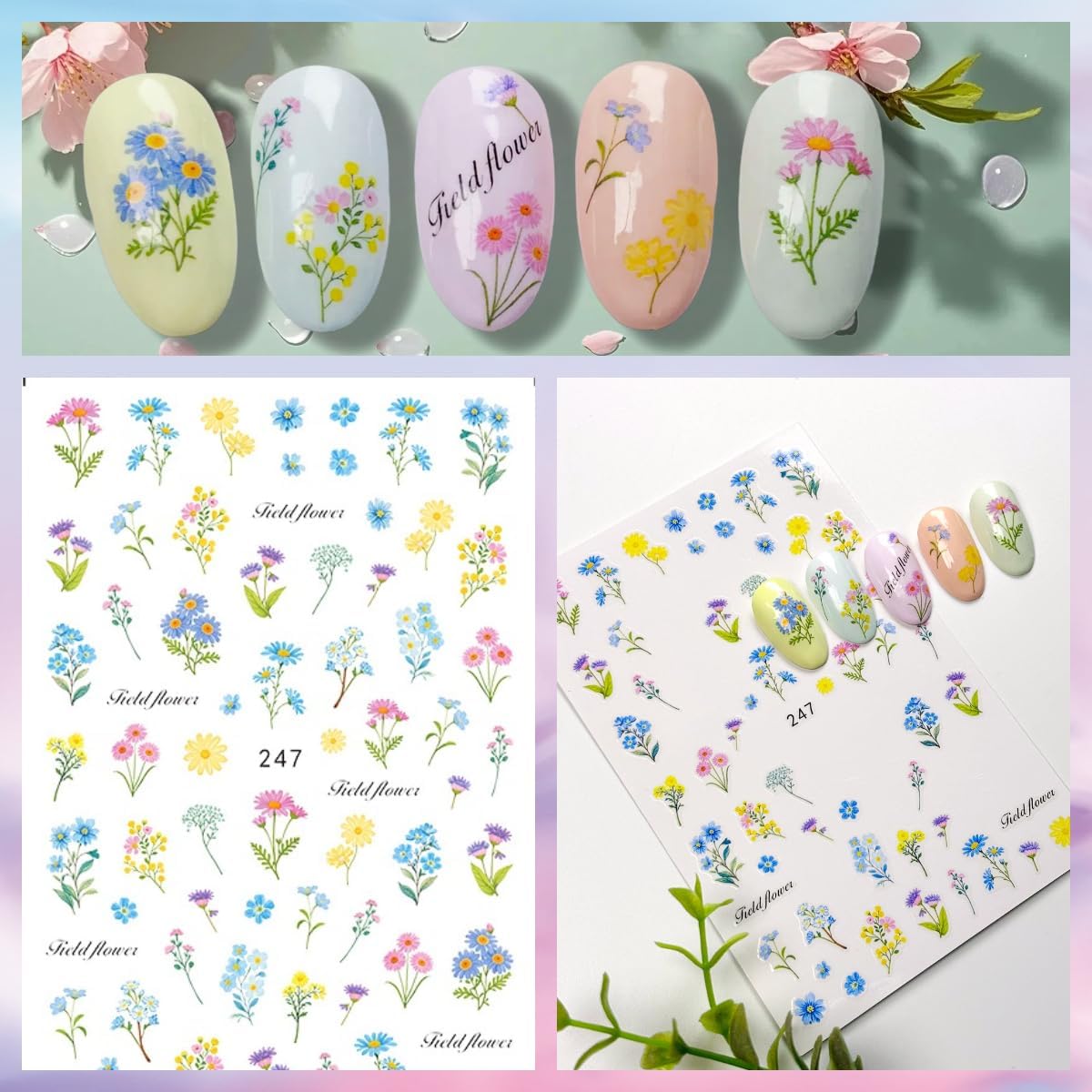 Flower Nail Art Stickers Decals Flowers Bouquet Nail Stickers for Nail Art Floral Plant Nails Design Nail Decals Flower Stickers for Nails Spring Manicure Supply for Women Girls Decoration 5 Sheets