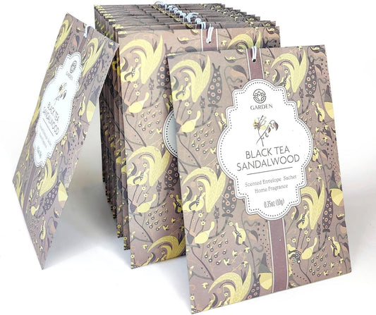 Black Tea & Sandalwood Scented Sachets - 12 Pack, Long-Lasting Home Fragrance Sachet Bags, Large Fresh-Scented Packets, Sachets for Drawers and Closets