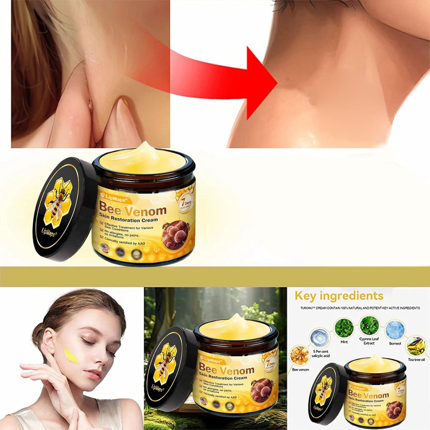 LipMaps Bee Venom skin Restoration Cream,Bee Venom Skin Treatment Cream,Deeply Moisturizing and Firming for All skin Types (4PCS)