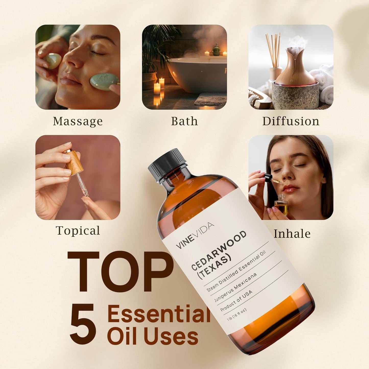 VINEVIDA Cedarwood Essential Oil 16 oz - Texas Candle Oil Scent - DIY Candle Scents - Bulk Oil for Soap Making