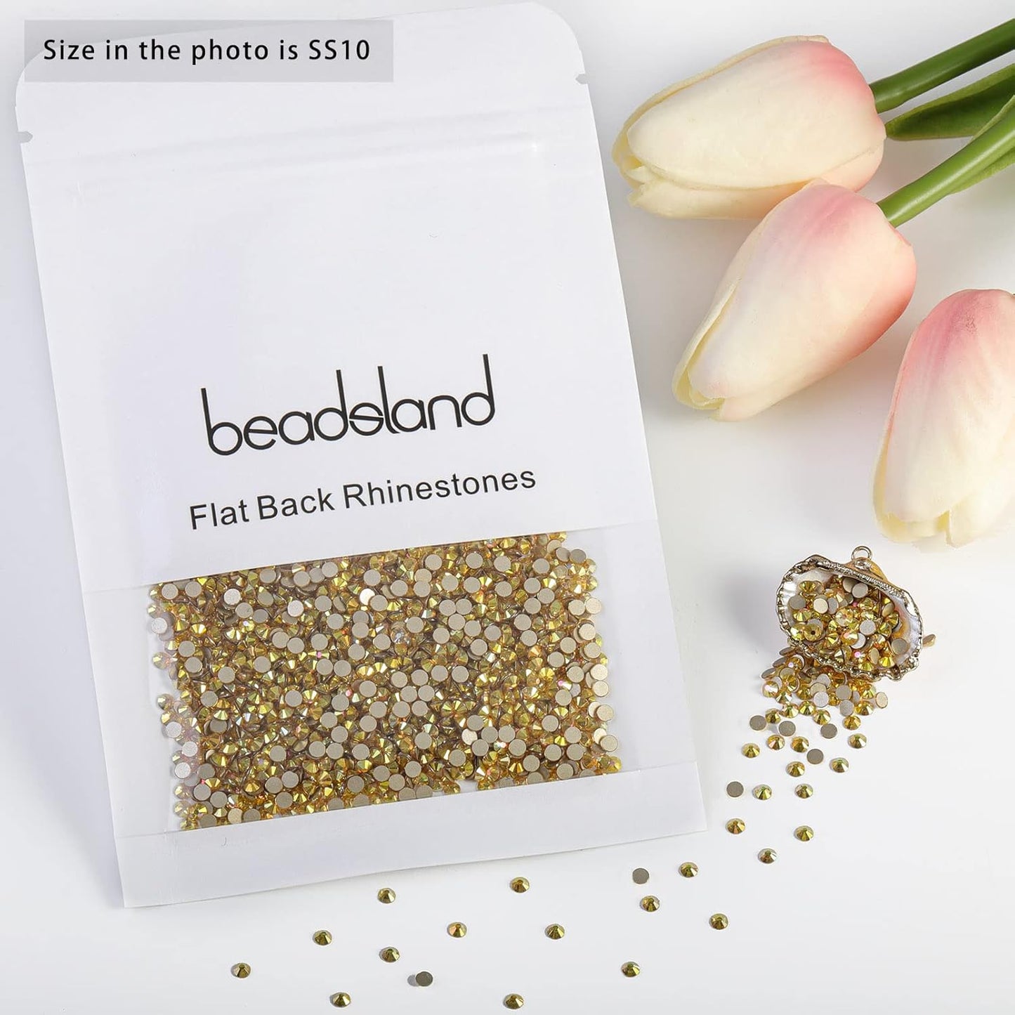 beadsland Flat Back Crystal Rhinestones Round Gems, Metal Sunlight (2.7-2.8mm) SS10/1440pcs