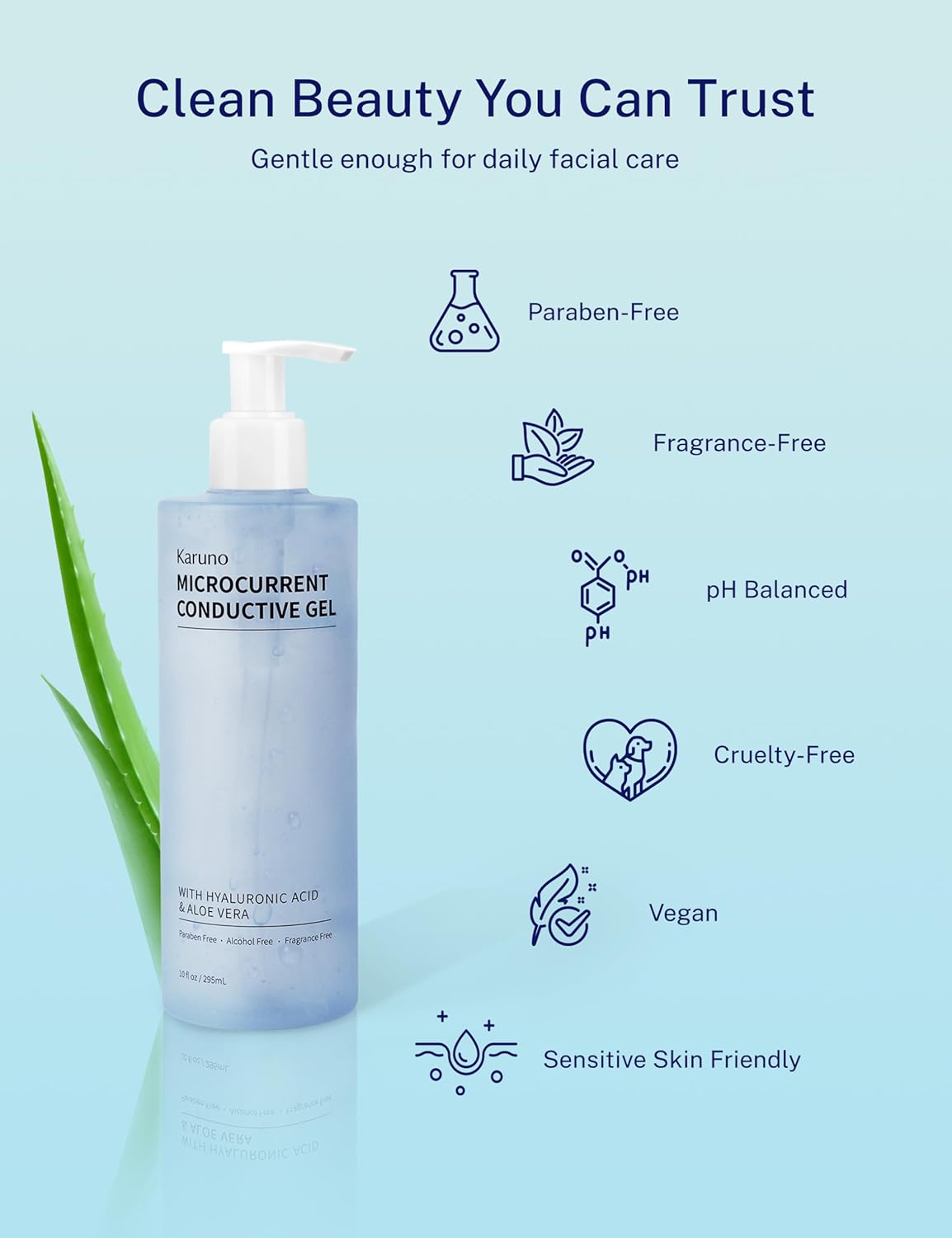 10oz Microcurrent Conductive Gel – Hydrating Gel with Hyaluronic Acid & Aloe Vera – Fragrance-Free, Paraben-Free, Non-Irritating – Safe for All Skin Types