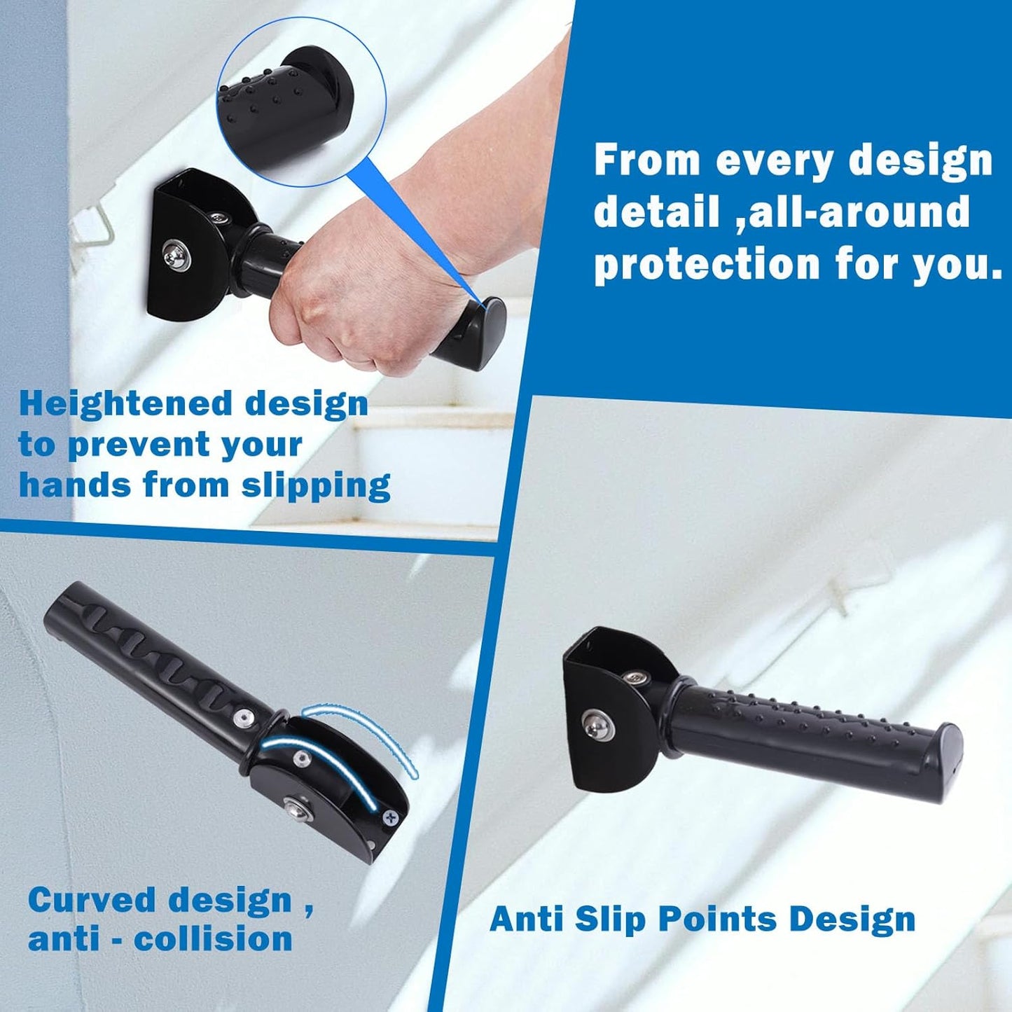 2 Pack Flip Up Grab Bars for Wall, 7.5 inch Folding Doorway Assist Handle, Mobility Aids, Non-Slip Grip Bar Great for Elderly Seniors, Handicap, Support Up to 320 Pounds (Black)