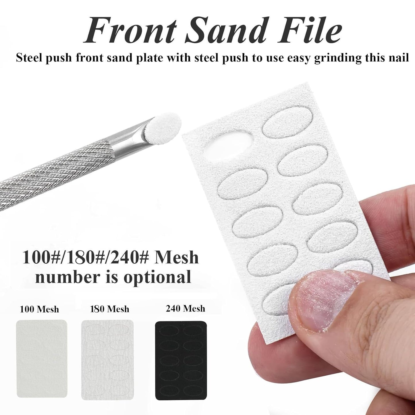 4 Pack Professional Nail Polish Around Cuticle Remover Tools, Pre-treatment Cuticle Pusher with 15 Sheets 100/180/240 Grit Sandpaper, Dual-Ended Russian Nail Polish for Manicure Pedicure Salon