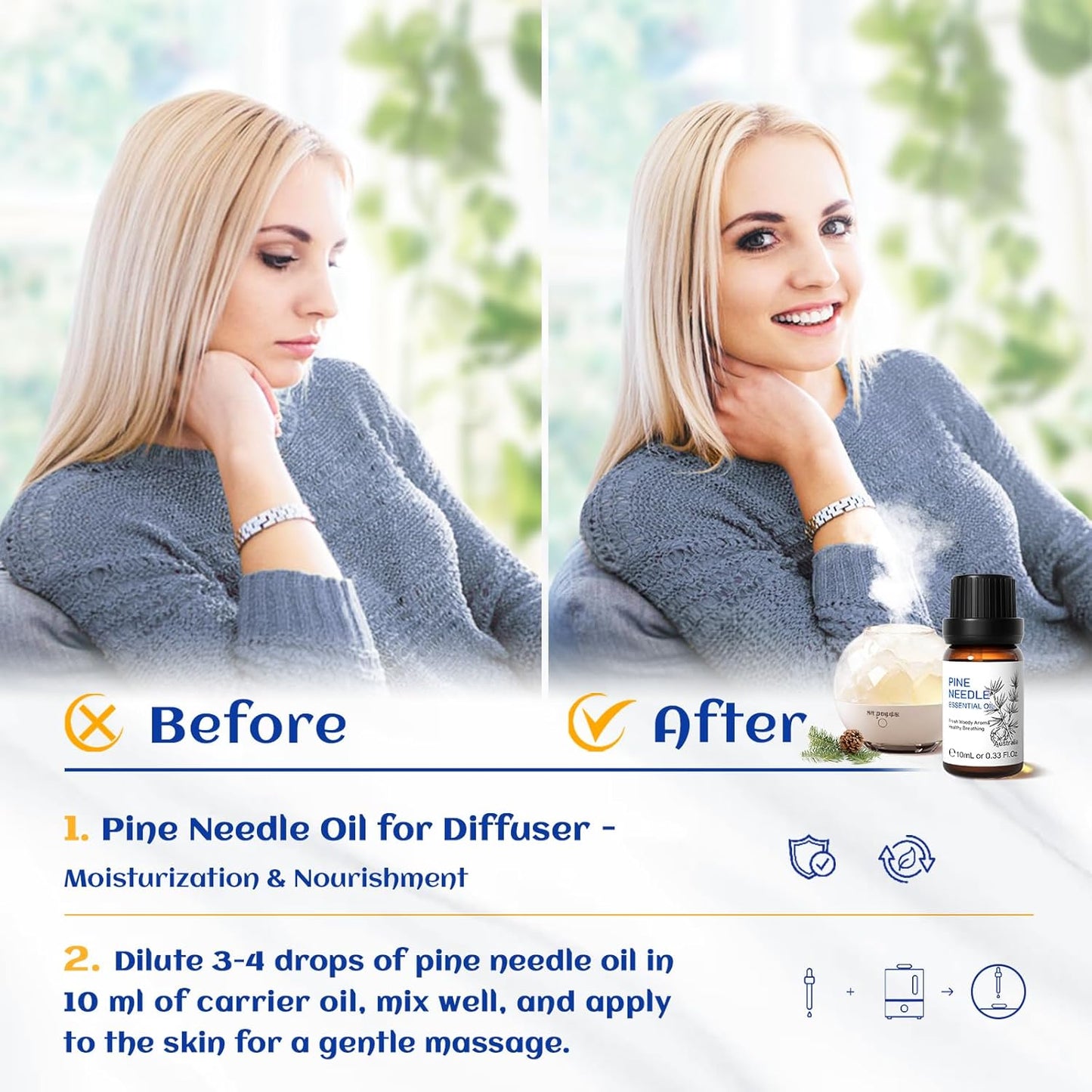 HIQILI 10ml Pine Essential Oil, 100% Pure Natural for Diffuser, Clean Spary, Winter Candle Making Scent- 0.33 Fl Oz