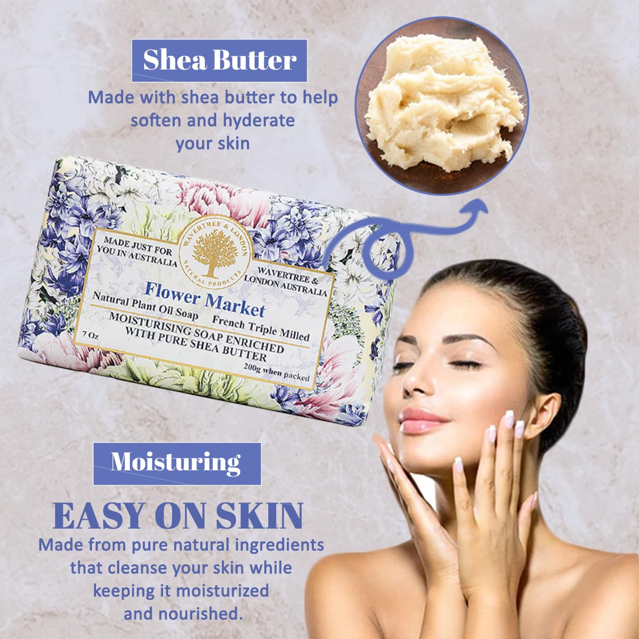 Wavertree & London Flower Market Scented Natural Soap (8 Bars), 7oz Moisturizing French Triple Milled Soap Bars enriched with shea butter - Pure Plant Oil Bath & Body Bars for All Skin Types