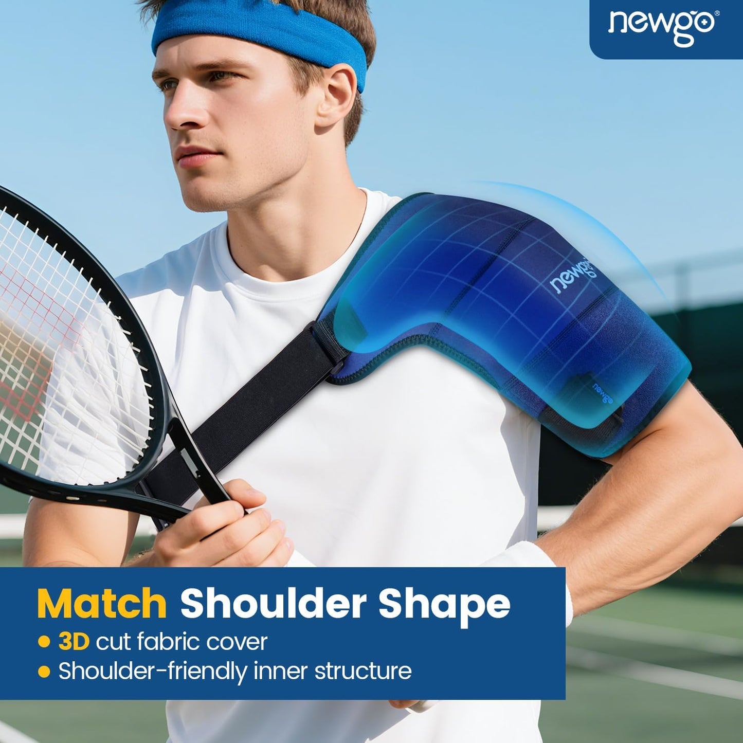 NEWGO Shoulder Ice Pack Rotator Cuff Cold Therapy Reusable Cold Pack Shoulder Ice Wrap for Pain Relief, Recovery After Surgery, Swelling - Extra Large Size (Dark Blue)