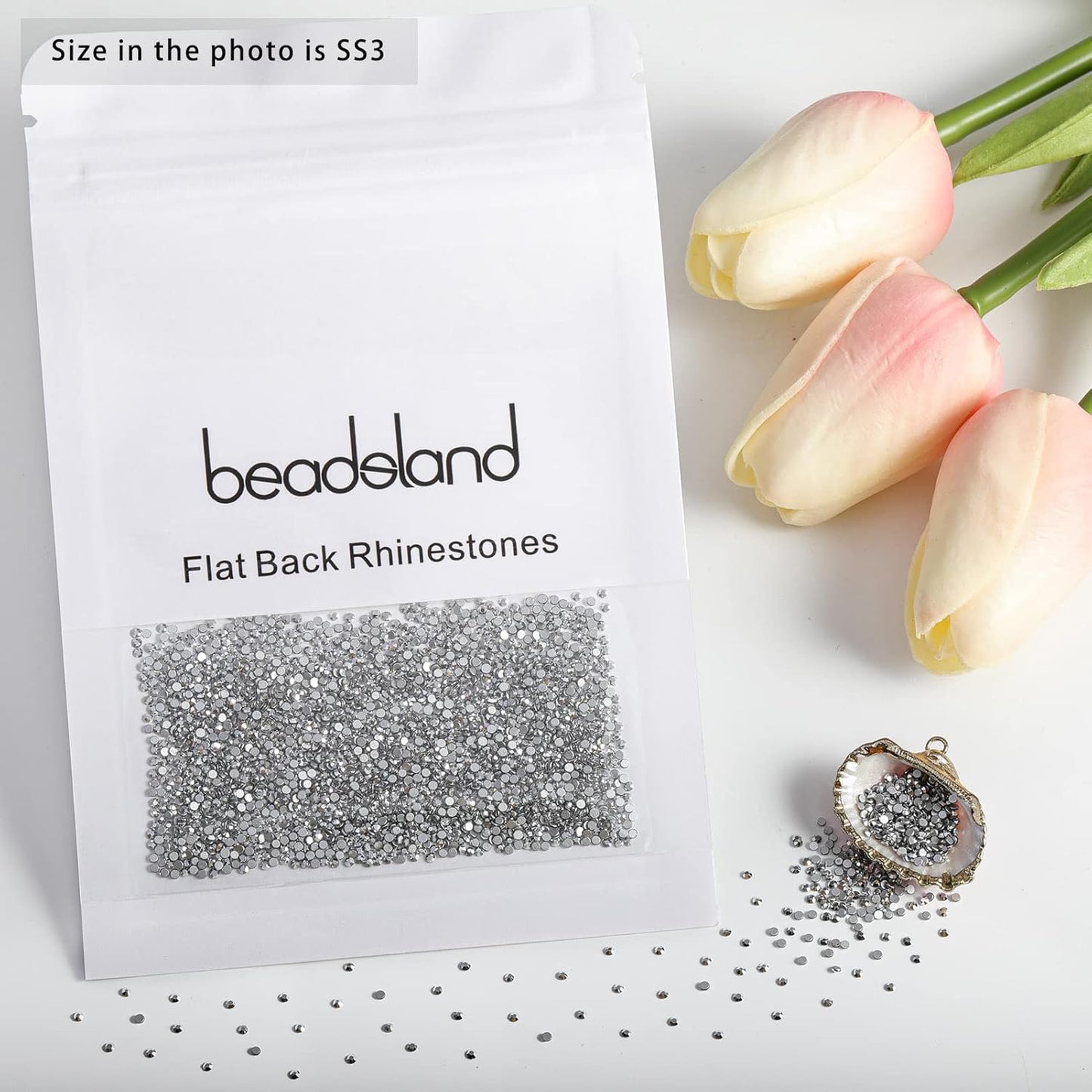 beadsland Flat Back Crystal Rhinestones Round Gems for Nail Art and Craft Glue Fix,Silver Hematite (1.3-1.4mm) SS3/1440pcs