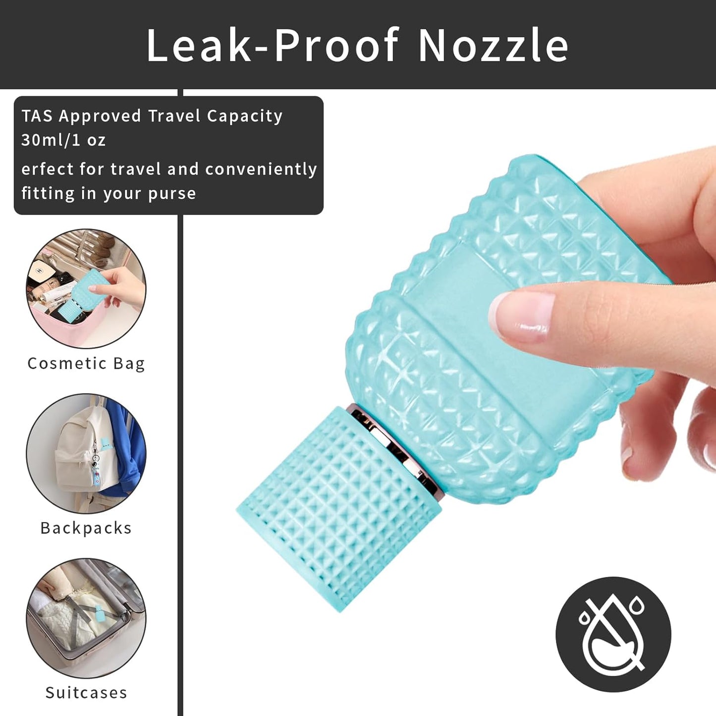 2 Pack 30ml Perfume Spray Bottles Empty, Refillable Glass Fine Mist Atomizer, Portable Travel Perfume Atomizers Fragrance Containers Sprayer for Cleaning, Essential Oils, Liquids (Blue)