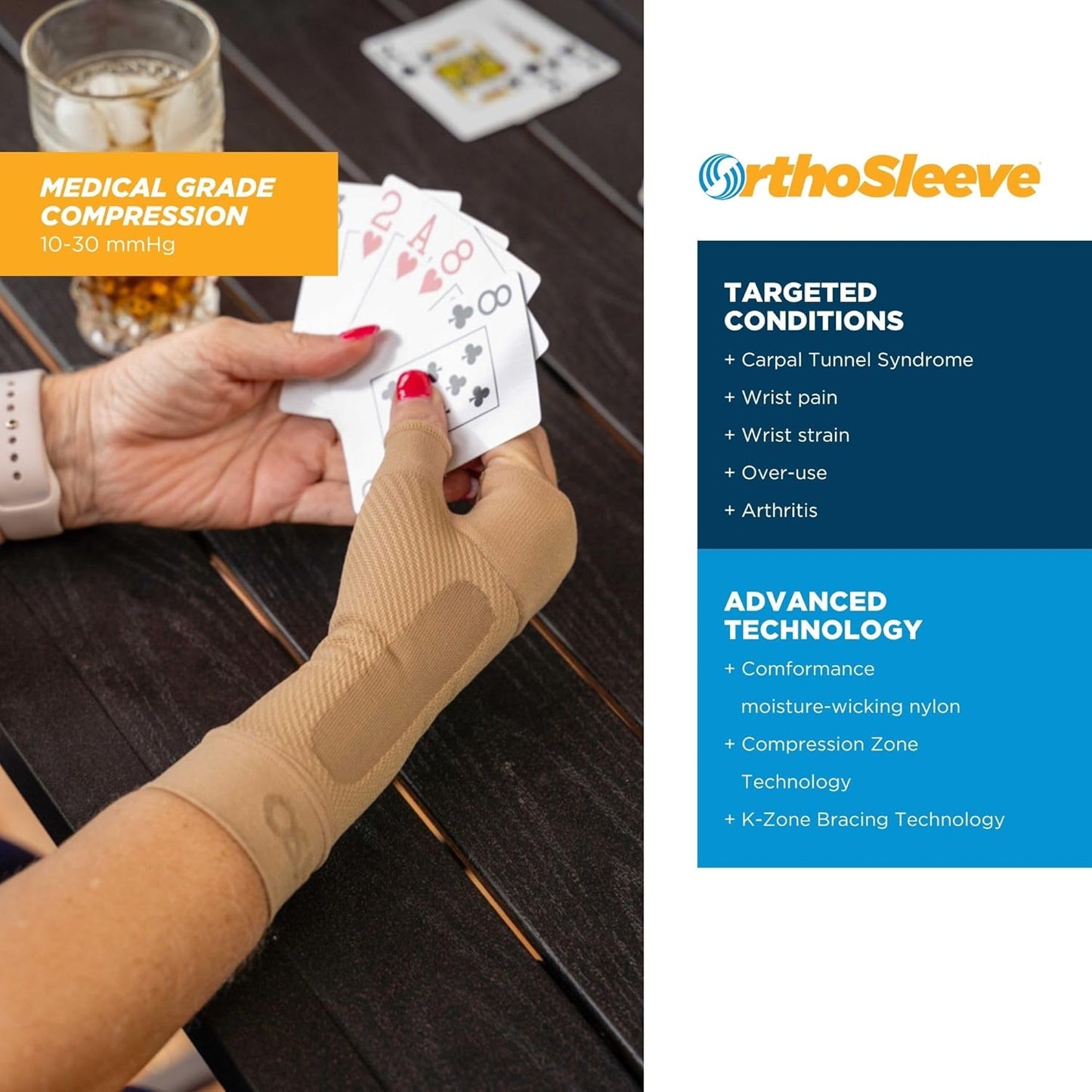 OrthoSleeve WS6 Compression Wrist Sleeve/Carpal Tunnel Wrist Brace, Supports Pain and Strain and Fatigue