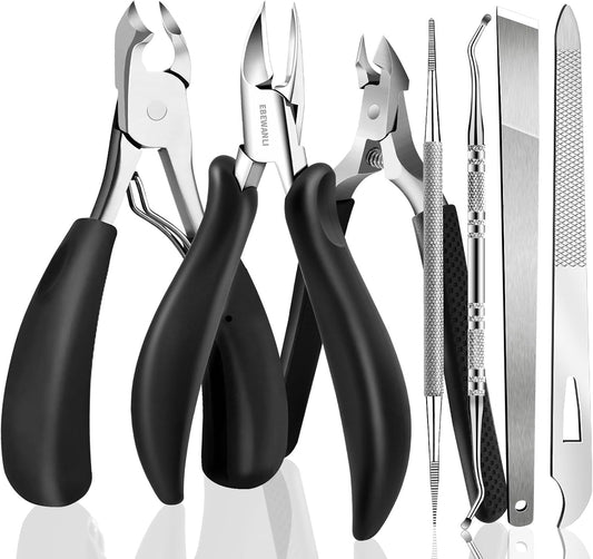 Toe Nail Kit, 7PCS Pedicure Tools for Feet, Heavy Duty Toenail Clippers for Thick Toenails or Ingrown Toenail Removal, Professional Nail Nippers Cutters with Non-Slip Handle for Seniors