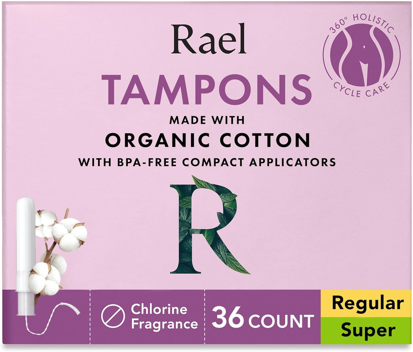 Rael Tampons, Compact Applicator Tampon Made with Organic Cotton, Multipack, Regular and Super Absorbency, BPA-Free, Chlorine-Free, Leak Locker Technology (36 Count, Bundle)