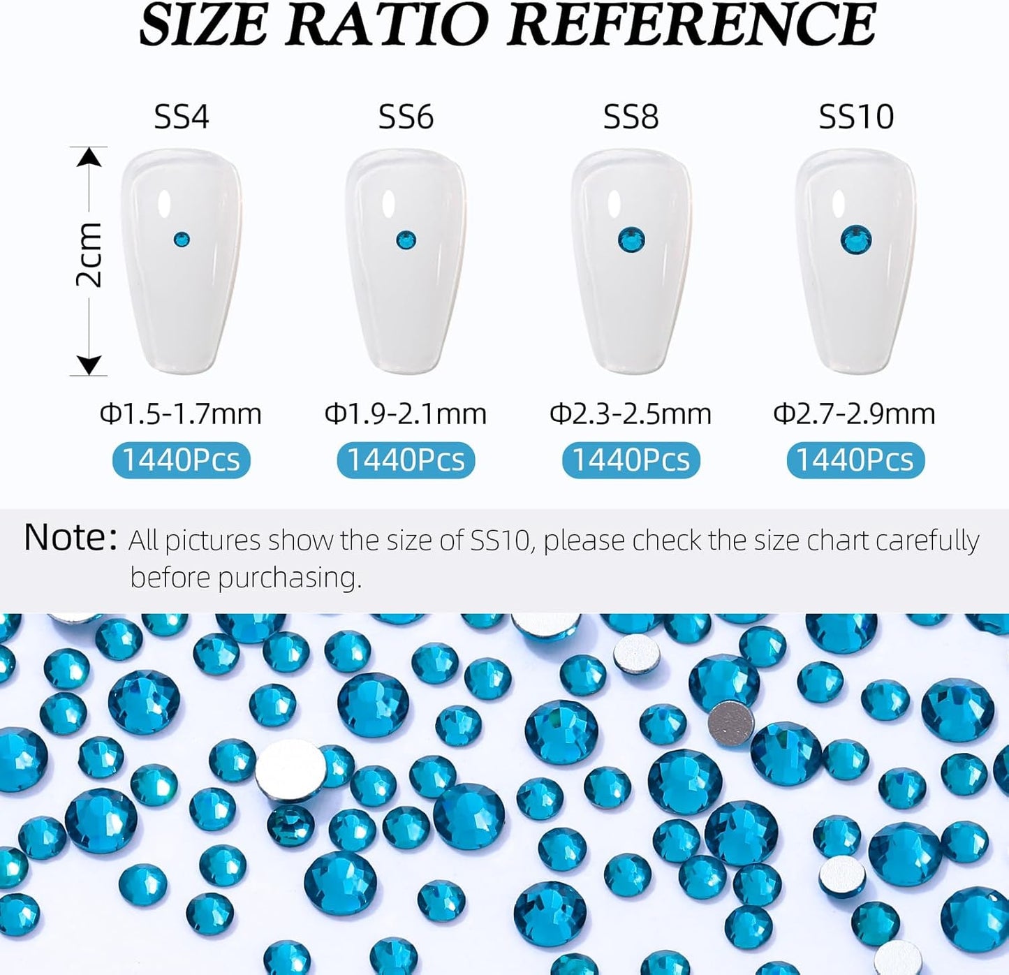 Malachite Blue Flatback Rhinestones, Glass Rhinestones for Nail Art and Craft, Glue Fix, Loose Crystal Gemstones(Malachite Blue, SS4, 1440pcs, 1.5-1.7mm)