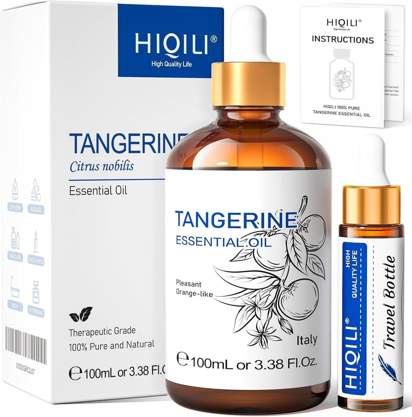 HIQILI 100ML Tangerine Essential Oil, Skin Care, Hair Care, Air Purification, Can be Added to Body Lotion, Shampoos, Diffusers Use - 3.38 Fl Oz