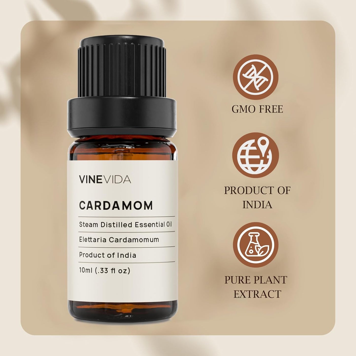 VINEVIDA Cardamom Essential Oil 10 mL - Undiluted Cardamom Oil 10 mL - Cardamom Candle Oil Scent - DIY Candle Scents for Candlemaking - 10 mL Essential Oil for Soap Making Safe for Skin