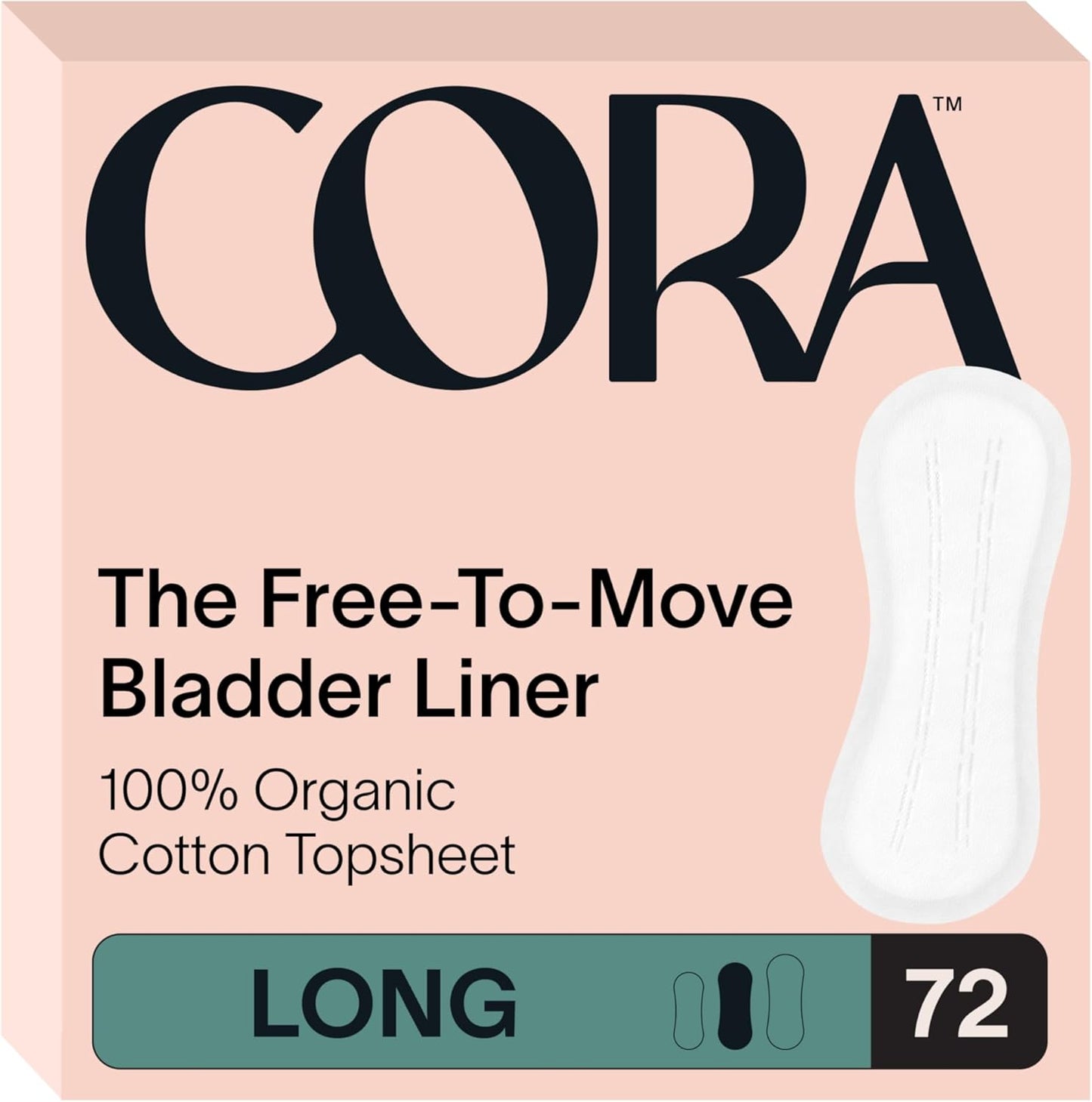 Cora Ultra Thin Organic Bladder Liners | Incontinence & Postpartum Pads for Women | Panty Liners for Bladder Leaks | Breathable Cotton (72 Long)