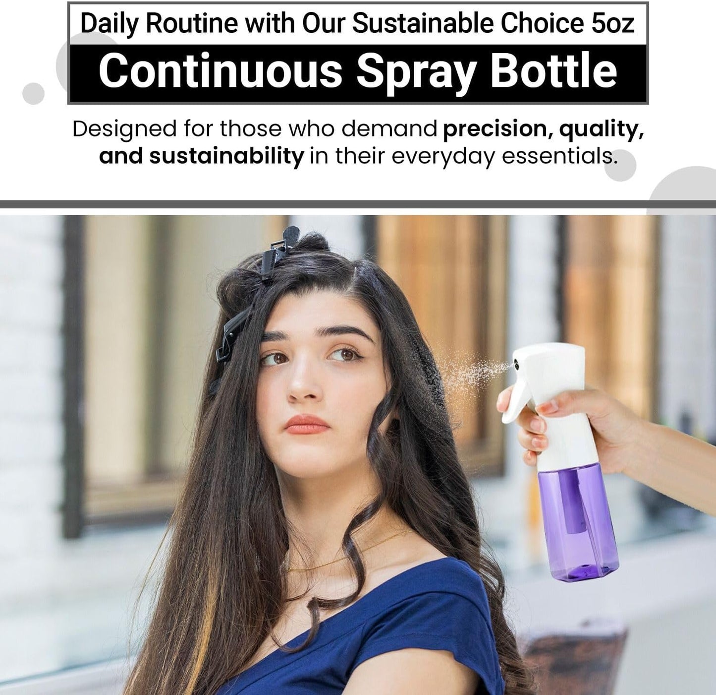 Continuous Mist Spray Bottle – Ultra Fine Mist for Hair Styling, Salon Use, and Versatile Applications – 5 oz Octagon Shape Empty Bottle – Variety Pack of 4