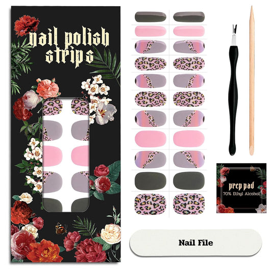 Nail Polish Strips - 22 Pcs Salon Quality Gel Nail Stickers - Long Lasting Wraps (Psychedelic Rock Pink Pattern)