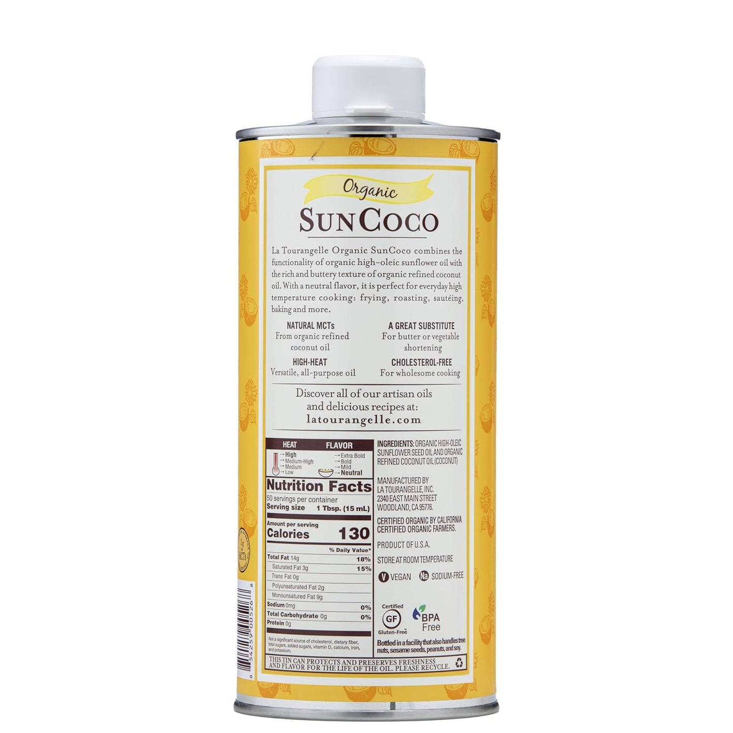 La Tourangelle, Organic Sun Coco Oil, Unique Blend of Organic High-Oleic Sunflower Oil and Organic Refined Coconut Oil, Heat Heat Cooking and DIY Beauty, 25.4 fl oz
