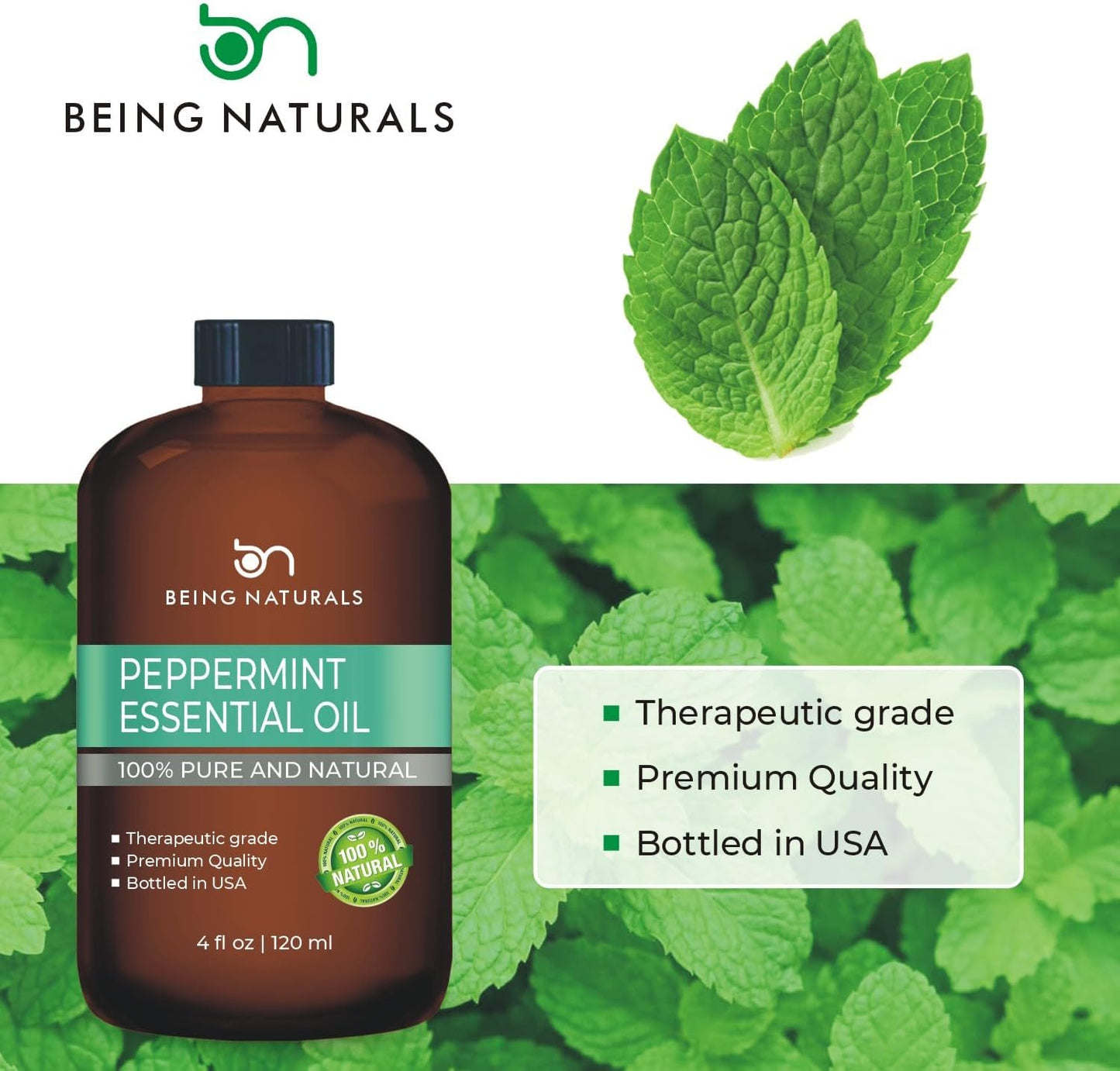 Peppermint Essential Oil - Huge 4 FL OZ - 100% Pure & Natural – Premium Natural Oil with Glass Dropper (Peppermint Oil)