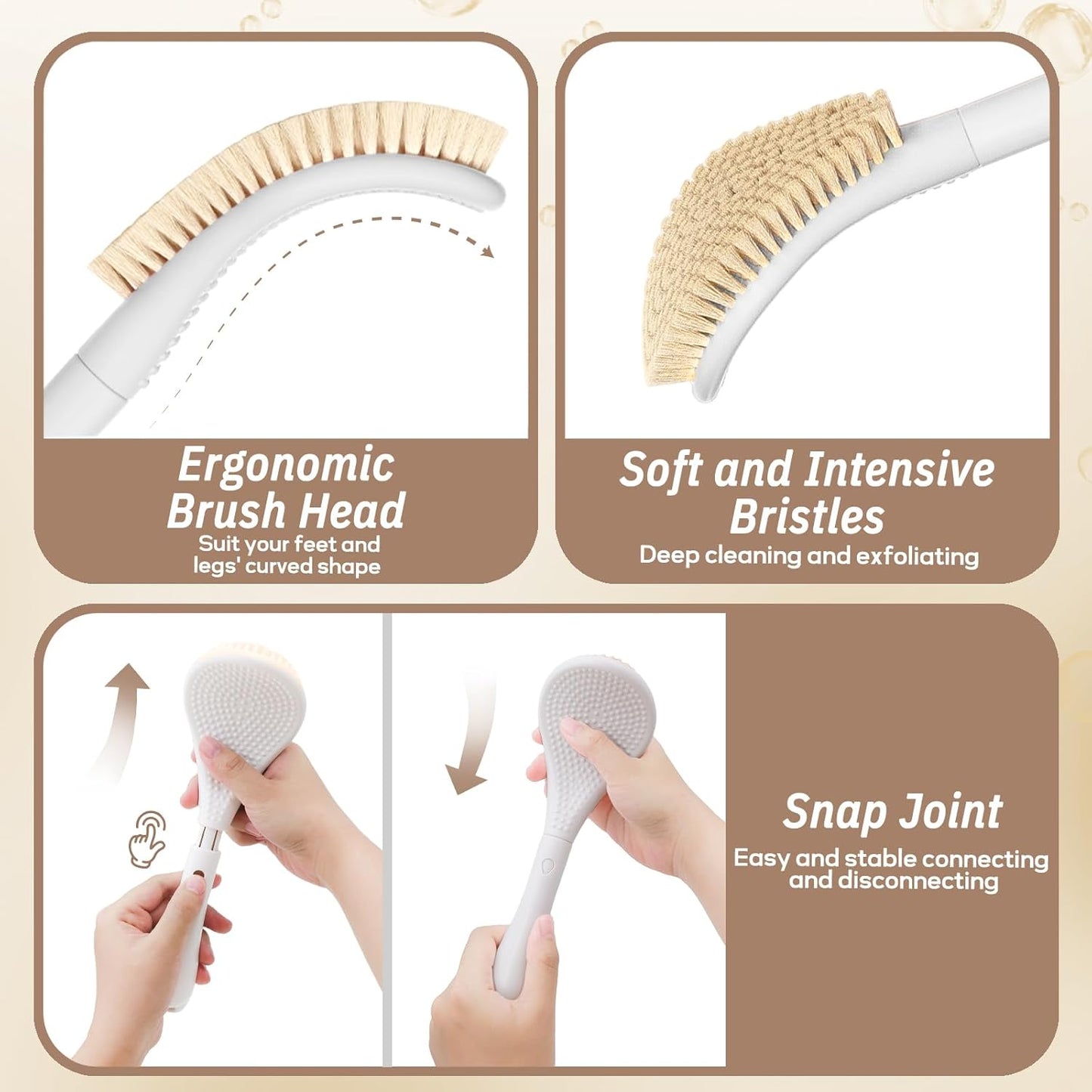 New Foot Brush & Foot File Set(2PCS), 3-IN-1 Foot Scrubber in Shower, 10.2’’-27.5’’Adjustable Long Handle Foot Scrub Brush and Upgrade Foot File Callus Remover, Gift-Box Packed(White+Foot File)