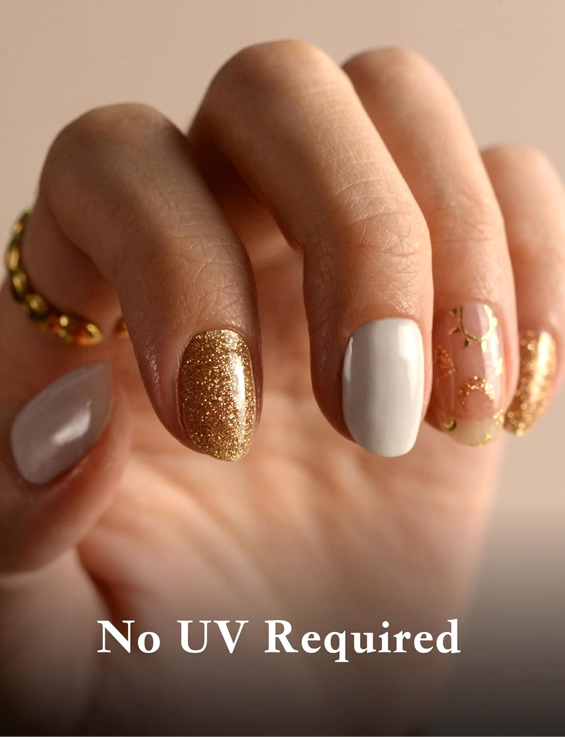 Nail Polish Strips, 44PCS Salon Quality Wraps with Top Coat, Long Lasting Gel Nail Stickers for Women Easy Apply& Remove (Planetesimal Pink&Gold)