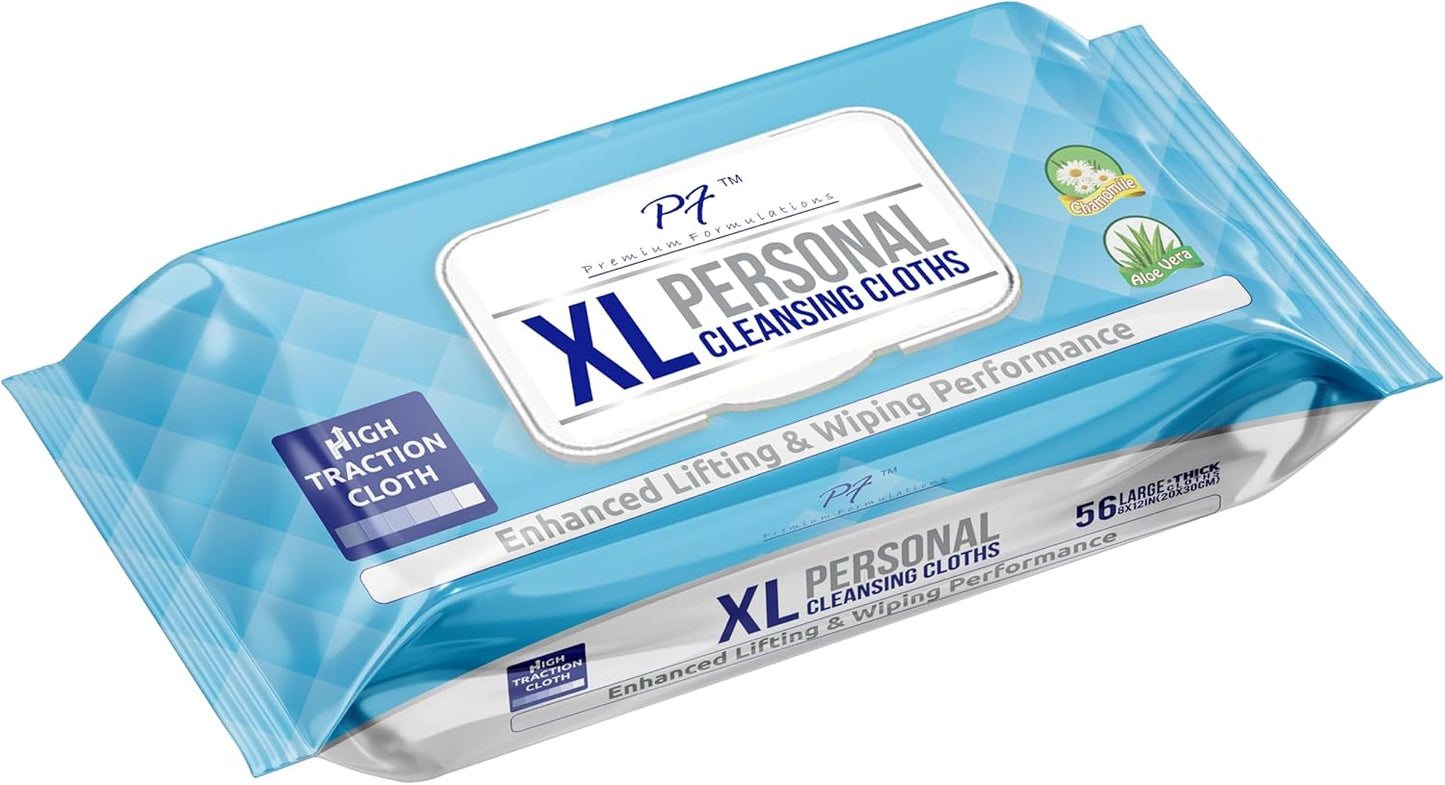 XL Adult Wipes – (56 Wipes) High Traction, Uber Thick & Extra Large Wash Cloths | Disposable Incontinence Wipes with Aloe for Personal Hygiene
