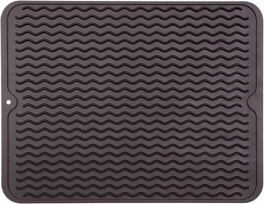 Silicone Dish Drying Mat for Multiple Usage,Easy clean,Eco-friendly,Heat-resistant Silicone Mat for Kitchen Counter or Sink,Refrigerator or drawer liner Coffee L 16 inches x 12 inches