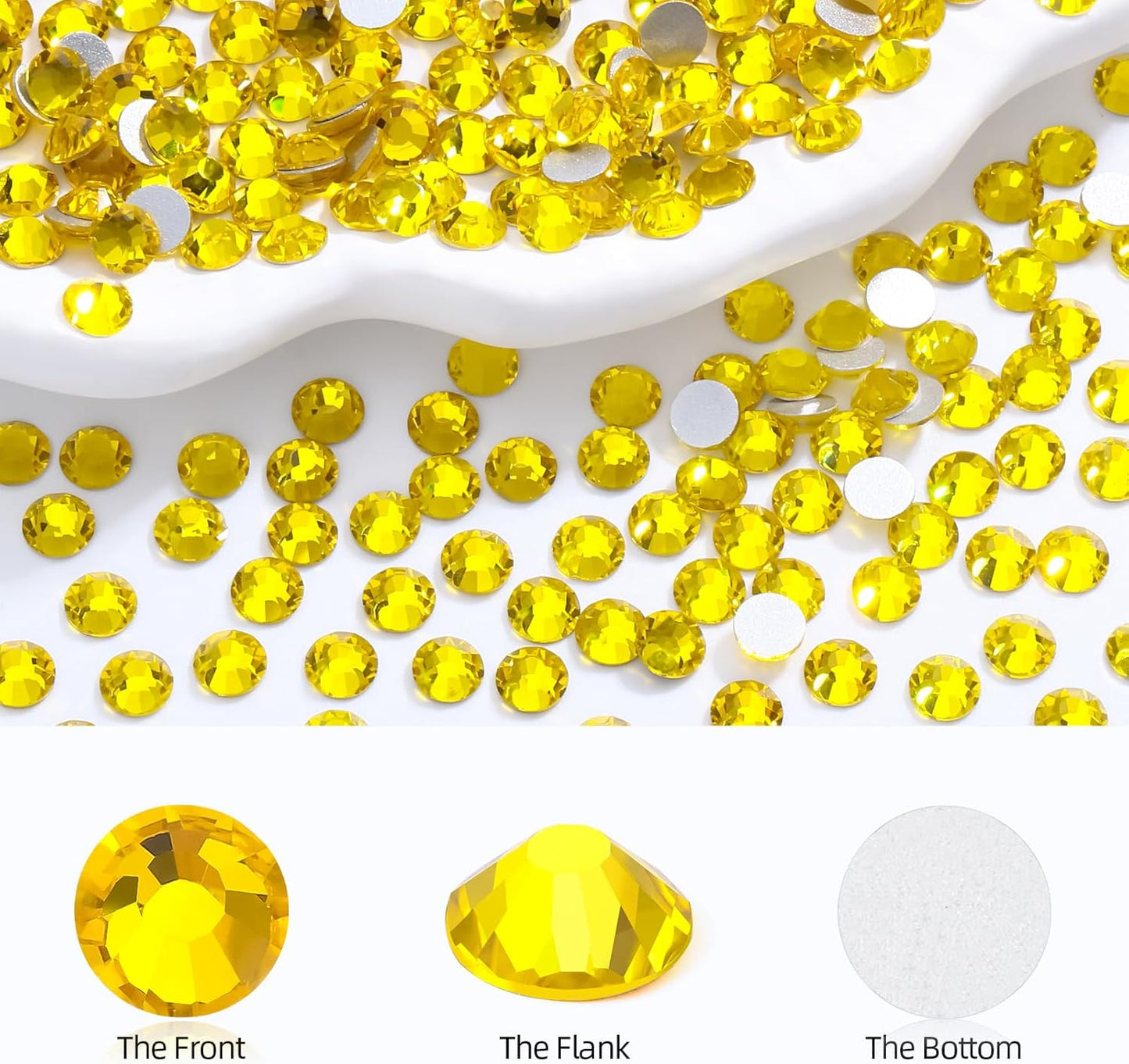 Citrine Flatback Rhinestones, Glass Rhinestones for Nail Art and Craft, Glue Fix, Loose Crystal Gemstones(Yellow, SS12, 1440pcs, 2.9-3.0mm)