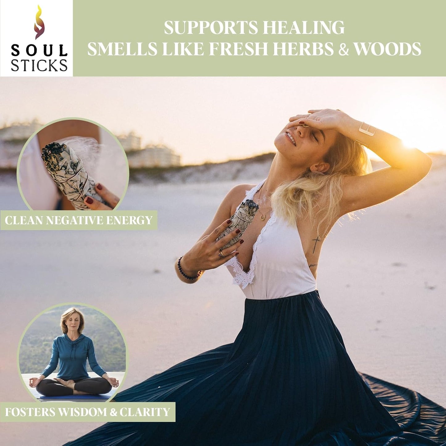 SOUL STICKS 4 Inch 50 Pack Organic California White Sage Smudge Sticks Bulk for Home Cleansing, Negative Energy Removal, Good Energy Meditation & Smudging Rituals | Pure Sage Bundles