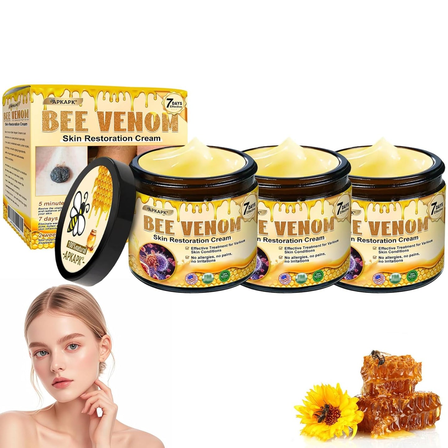 Bee Venom Skin Restoration Cream, Bee Venom Skin Treatment Cream, Professional Bee Venom Comprehensive cream - Anti-Wrinkle Moisturizing for All skin Typess (3)