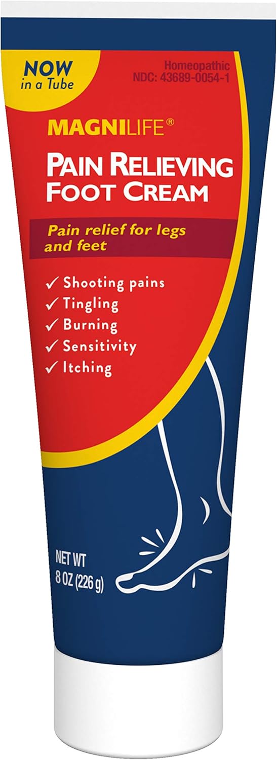 MagniLife Pain Relieving Foot Cream Soothing Relief for Soreness, Pain, Burning, Tingling, Itching or Sensitivity in Feet & Legs - All-Natural Moisturizing Topical - Petroleum-Free - 8oz Tube