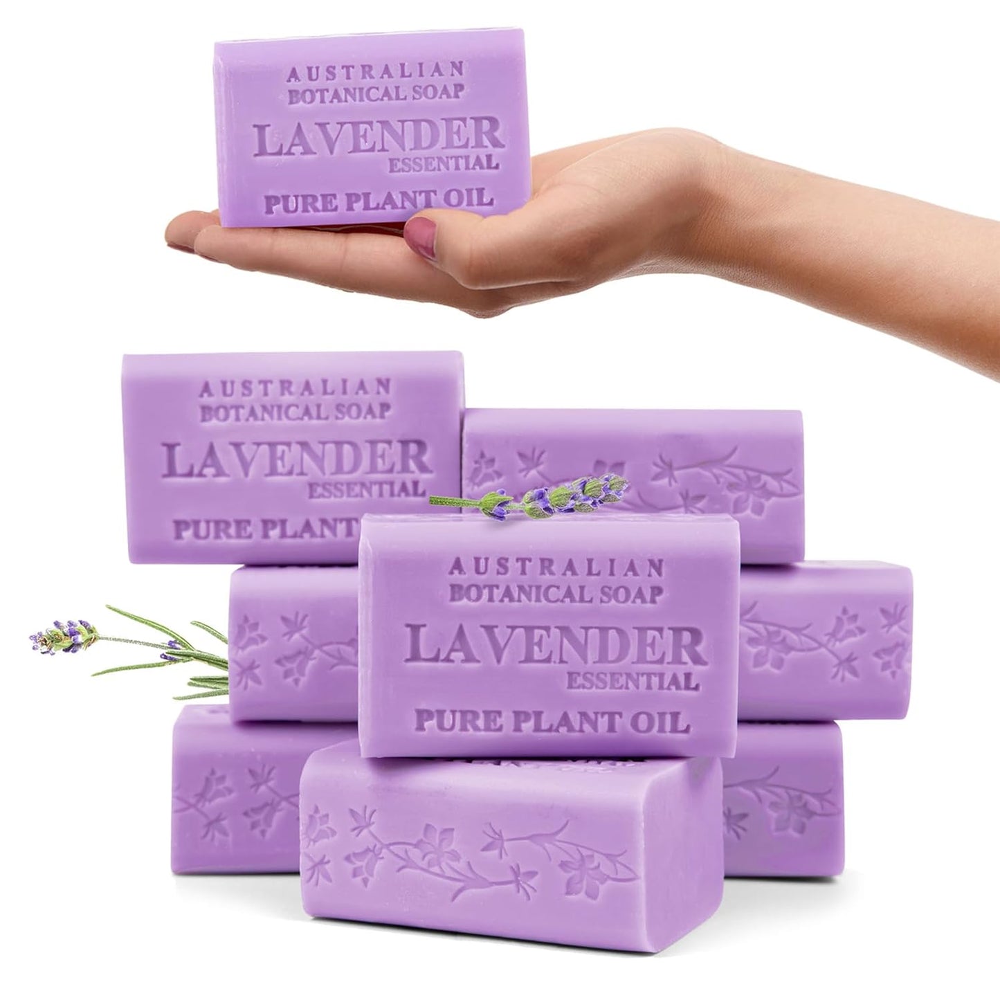Australian Botanical Soap, 6.6 OZ, Lavender and Essential Oil, Triple Milled Bars made with a Natural Soap Base and Enriched with Organic Shea Butter, Pack of 8