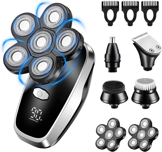 Head Shavers for Bald Men Rotary Electric Razor Cordless Electric Shaver Rechargeable Head Shaver Waterproof Mens Head Razor Multifunctional Shaving Grooming Kit for Balder (Black)