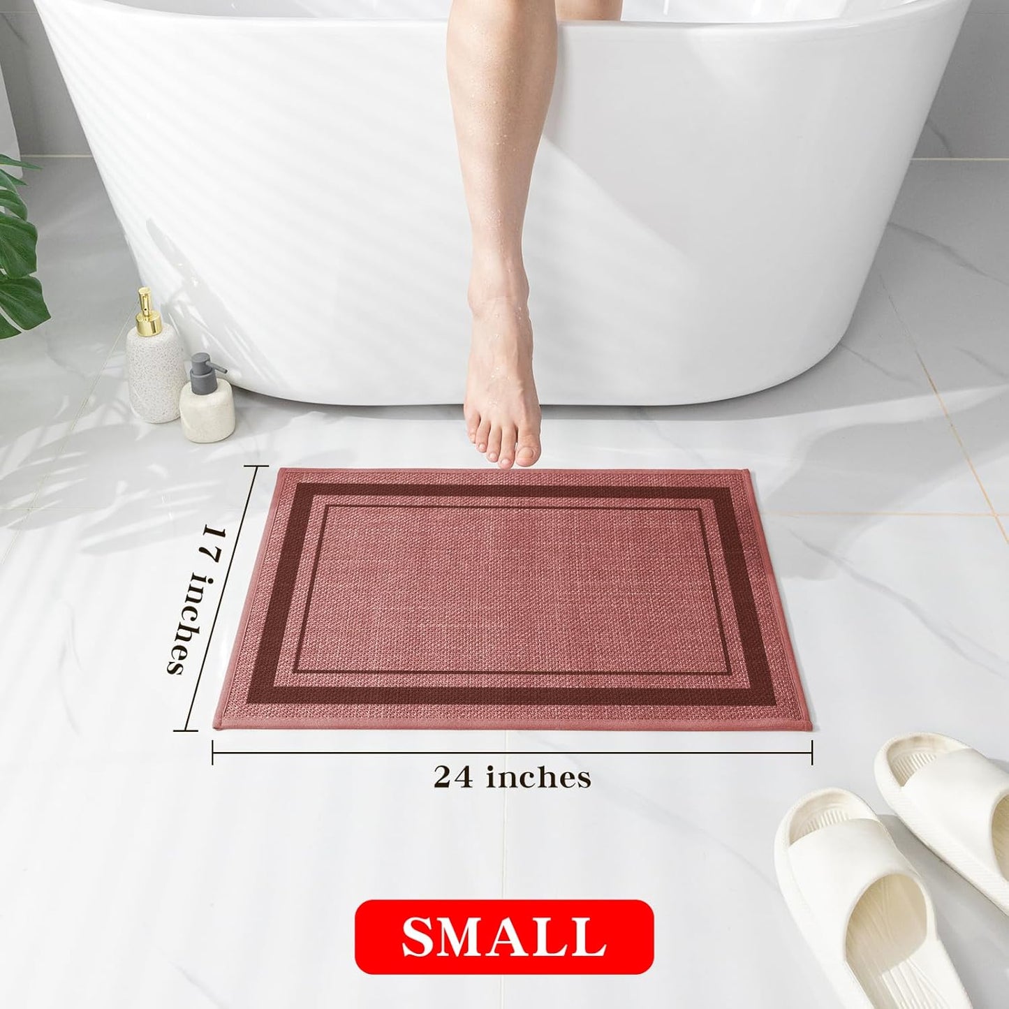 chakme Bathroom Rugs Mat 24x17, Ultra Thin Non Slip Bath Mat Small Quick Dry Absorbent Bath Mat for Bathroom, (Dark Pink, 24"x17")