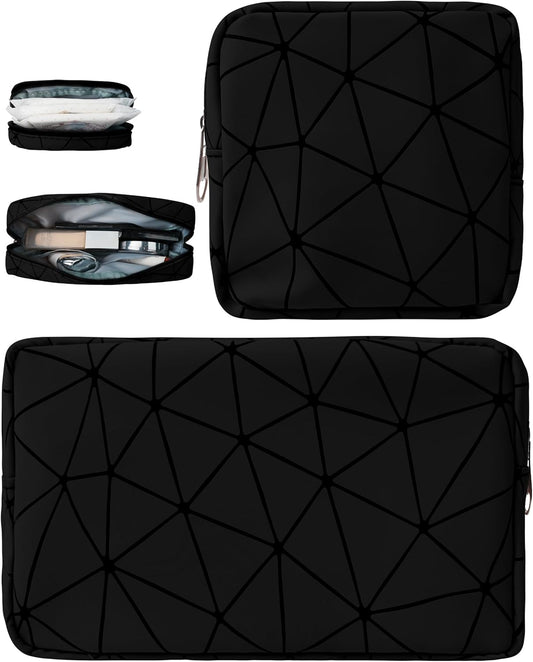 Sanitary Napkin Storage Bags Set, Portable Period Bag for Teen Girls Small Make up Bag for Purse, Portable Menstrual Pad Pouch (Large & Small Black)