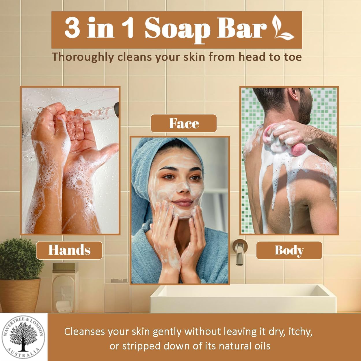 Wavertree & London Honey & Almond Scented Natural Soap Bar, 7oz Moisturizing French Triple Milled Soap Bar for Women & Men enriched with shea butter - Pure Bath & Body soap bar for All Skin Types