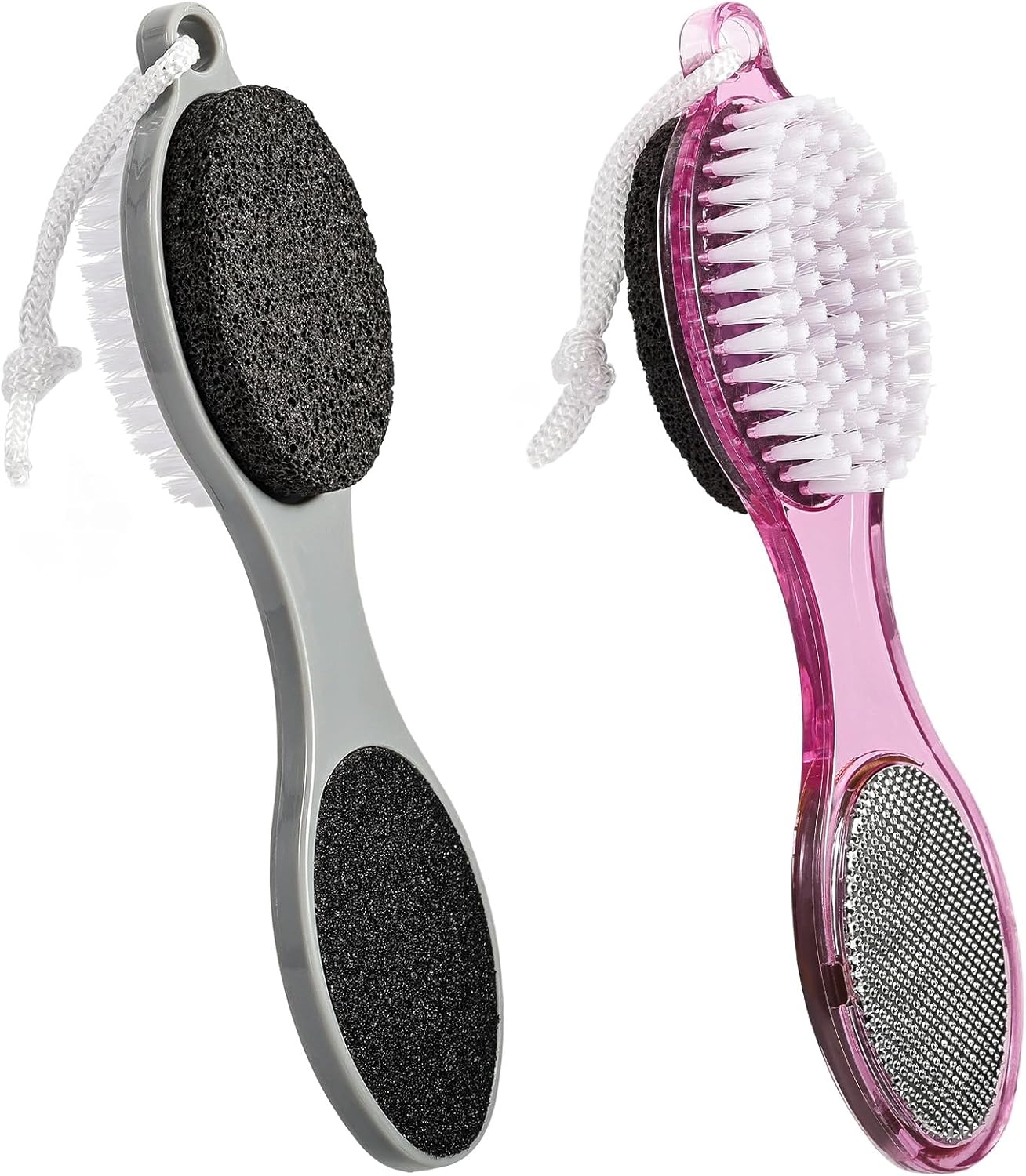 Pumice Stone Brush for Feet 4 in 1, Foot File Callus Remover, Foot Rasp and Sand Paper Pedicure Tools with Handle, Shower Foot Scrubber, Soft Smooth Feet for Home Foot Care,2 Pack
